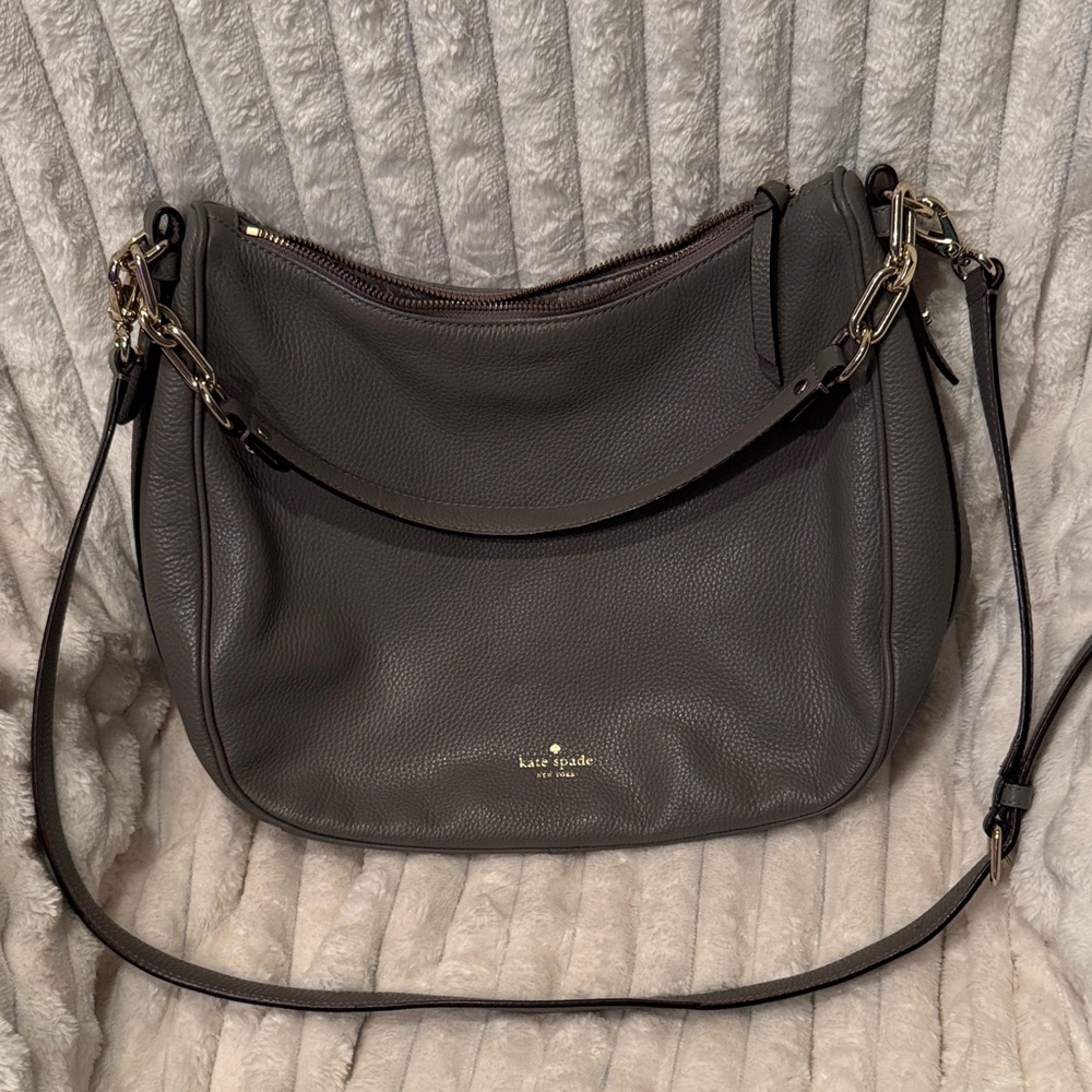 Kate Spade Charcoal Leather Hobo Bag
